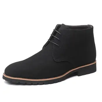 

2020 Men's Pointed Casual Men's Leather Boots Front Lace-up Low Heel plus Size Martin Boots Scrub Men's Shoes