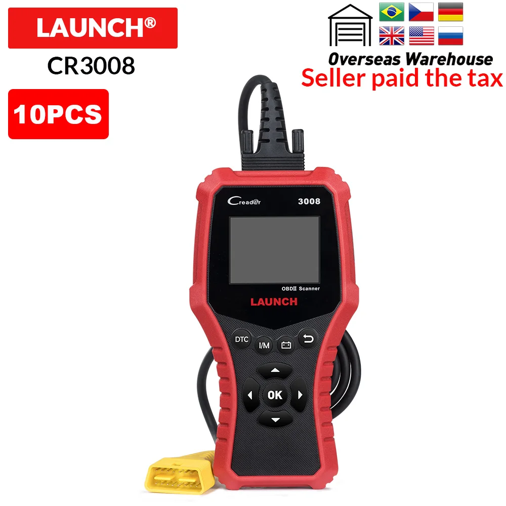 10 шт./компл. LAUNCH Creader 3008 поддержка полного OBDII+ батарея тестер функция CR 3008 сканер такой же, как KW850 obd2 диагностический инструмент