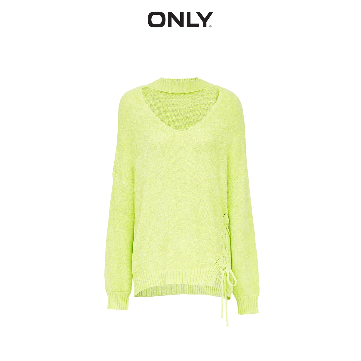 ONLY Autumn Winter Women's Green Loose Fit Lace-up Knit | 119313509