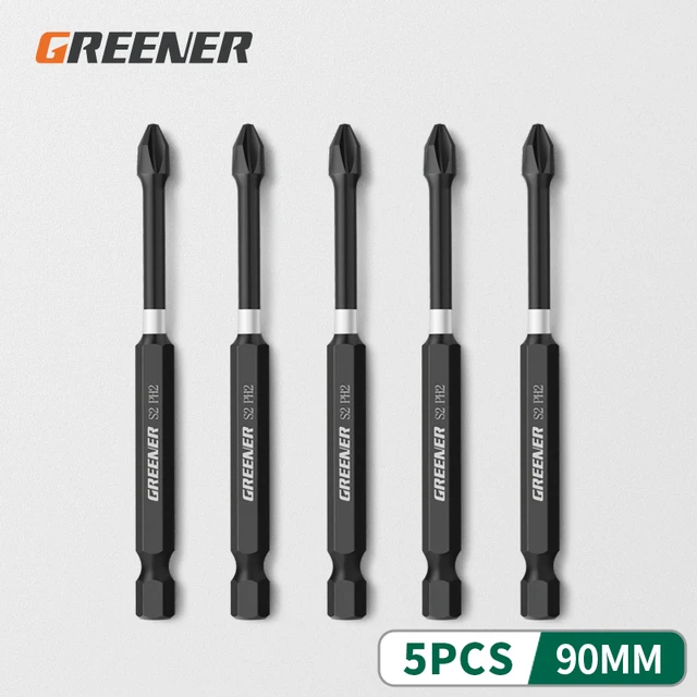 Greener Impact Strong Magnetic Batch Head Cross High Hardness Hand Drill Bit Screw Electric Screwdriver Set 50 65 70 90 150mm 90mm 5pcs