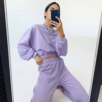 

Autumn Winter Purple Pants Streetwear High Waist Sweatpants Women Casual Sport Joggers Pants Bottoms Trousers Casual Solid Suits