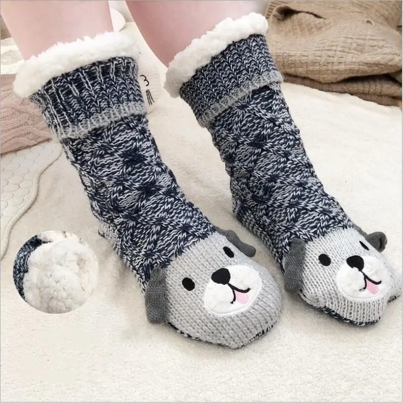 

Women Solid Animal Winter Socks Thick Dog Slipper Socks Fuzzy Fleece Knee High Socks Girl Indoor Socks Cat Room Socks Floor Sock