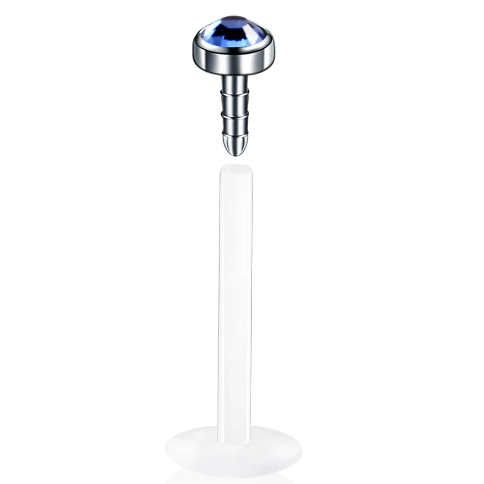 1PC Titanium Top Labret Piercing for Lip Ring Bioplast Flexible Rod Fashion Crystal Gem Ear Tragus Helix Body Jewelry for Women 