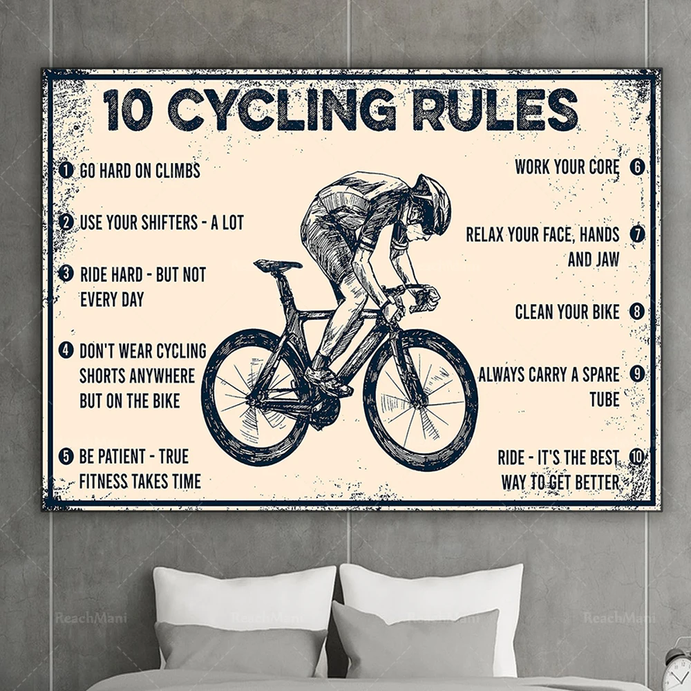 10 bicycle rules retro posters, bicycle enthusiast posters, racing bicycle posters, cycling wall art, home decoration simple calligraphy painting