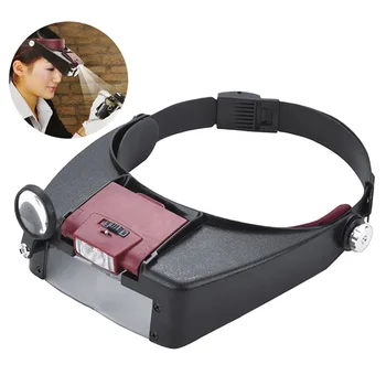 

Head Magnifying Glasses With LED Magnifier For Reading Optivisor Magnifying Glass Loupes Jewelry Watch Repair With 2 Led Lights