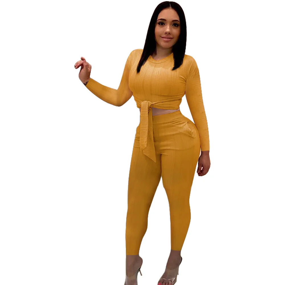 

2019 Autumn new Women full sleeve knitted sweater top pencil pants suit two piece set fashion tracksuit outfit 3 color GLYM8452