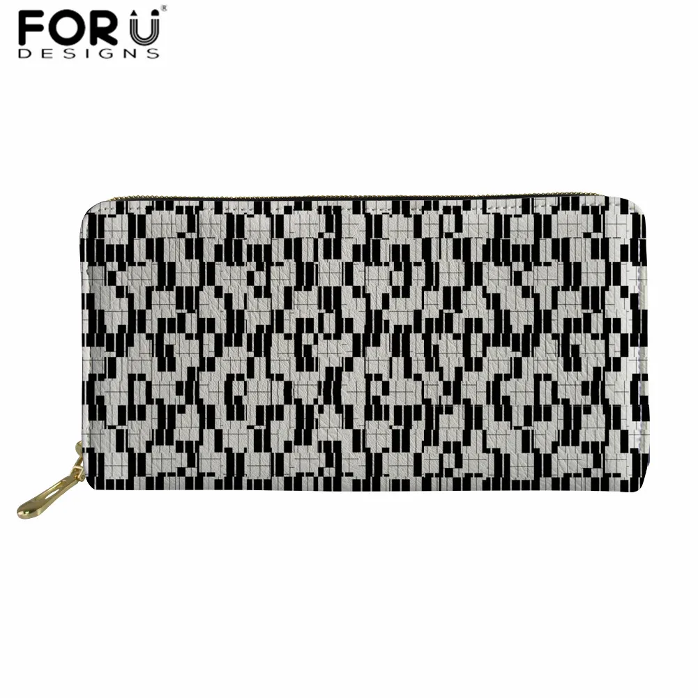 FORUDESIGNS кошельки Длинные кошельки на молнии женский кожаный чехол для телефона белый и черный принт в виде зигзага сумка для денег для дам кошелек