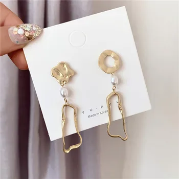 

irregular Gold Geometric Korean Circle Pearl Drop Earrings for Women Chic Bridal Wedding Earrings Jewelry boucle d'oreille