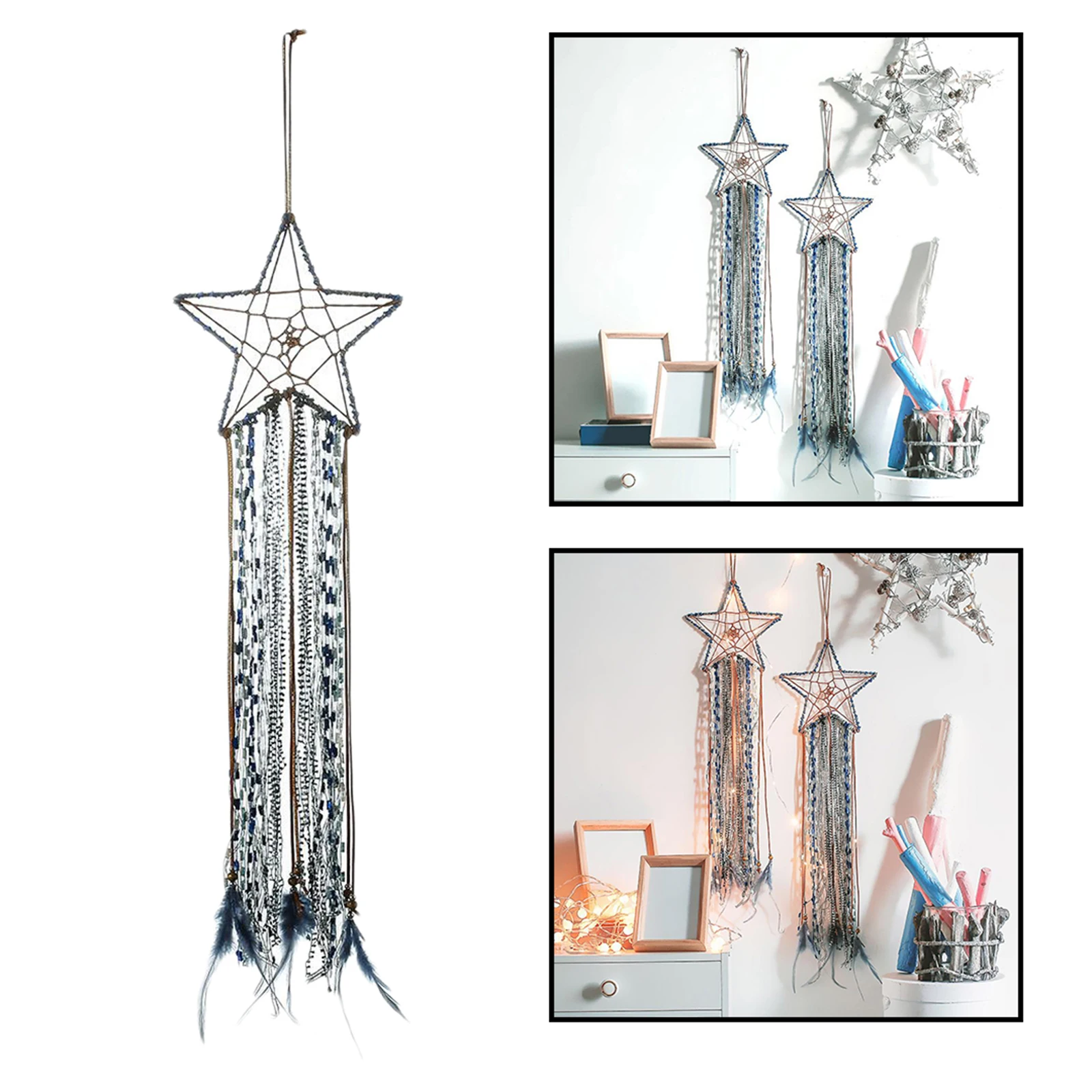 Star Dream Catcher Total Length 80cm/31'' Iron Cotton Bohemian Tapestry Home Wall Boho Decor Macrame Hanging