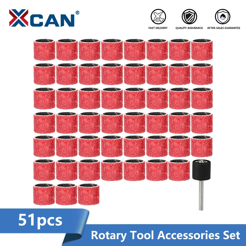 XCAN 51 stücke Schleifen Drum Set #120 Grit mit 12,7mm Schleifen Dorn für Dremel Rotary Werkzeuge Schleif Werkzeuge Schleif bands Schleifen