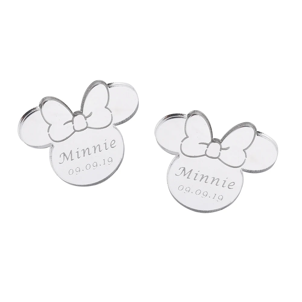 font 5 Silver 20 шт персонализированное гравированное зеркало мышь Надпись Логотип, название Baby Shower бирки настольные украшения для вечеринки, дня рождения 4 см - Цвет: font 5 Silver