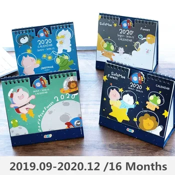 

2020 Year Space Animals Series Calendar Cartoon Pig Bear Desk Calendar Daily Schedule Planner 2019.09-2020.12