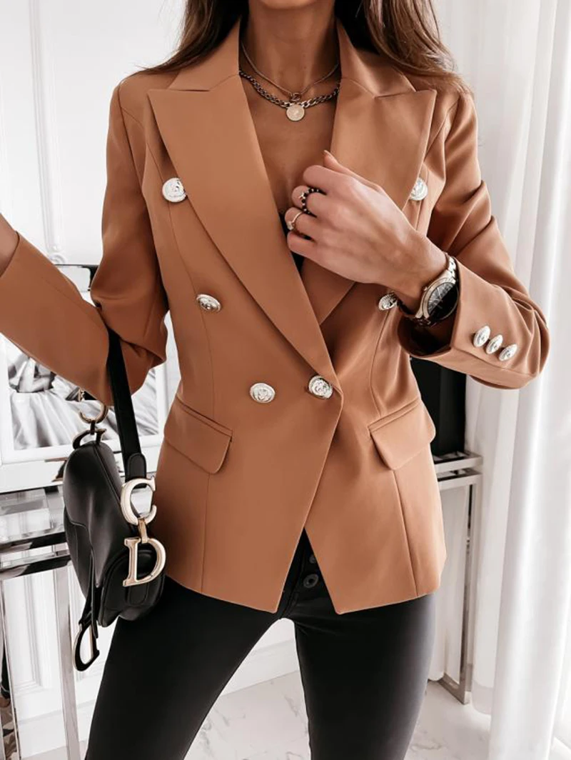 pant suit for wedding guest one-piece suit Women Coat  Blazer Female  Autumn winter new long sleeve double breasted Plaid printed suit jacket Casual new white pant suit set