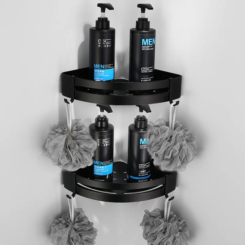 Современная черная алюминиевая угловая полка для ванной комнаты треугольная