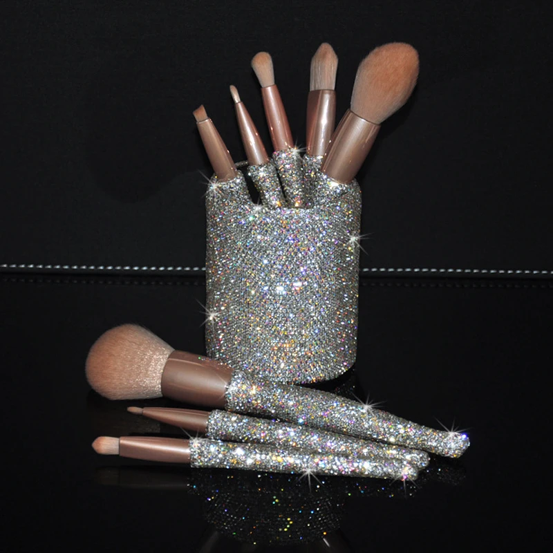 8pcs Set Makeup Brush Set with Bag Box Diamond Makeup Brushes Holder  Cosmetic Makeup Tools Glitter Eyeshadow Eyebrow Brush Set - AliExpress