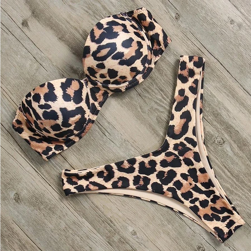 Sexy Bikini Swimwear Women Leopard Swimsuit Set Push Up Brazilian Female Bathing Suit Strapless Beachwear Biquini New - Цвет: 1685-5