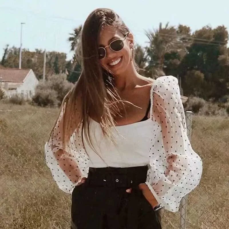 Женские шифоновые топы и блузки Foridol в горошек модные летние прозрачные