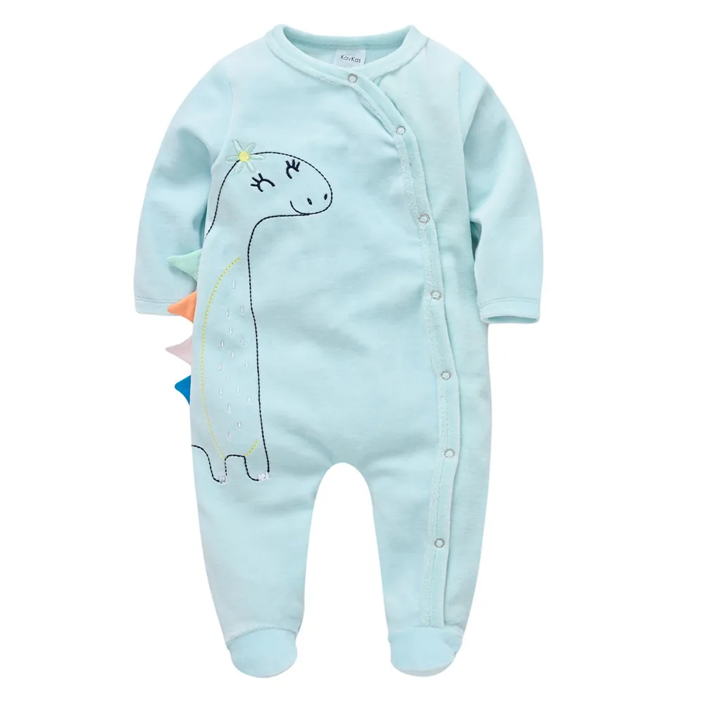 Kavkas Baby Girls Footies Long Sleeve bebes O-Neck Clothing 0-24M Winter Velvet Newborn Pajamas Baby Clothes roupa de bebe