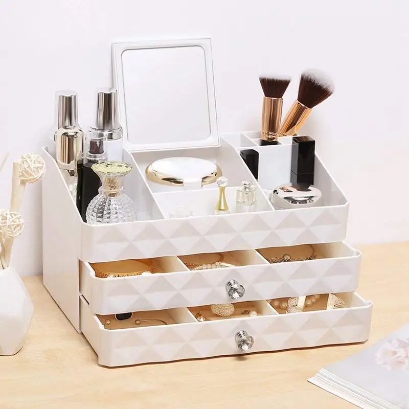  Hot Sale Plastic Makeup Drawer Storage Cosmetic Organizer Box Container Jewelry Storage Box Casket 