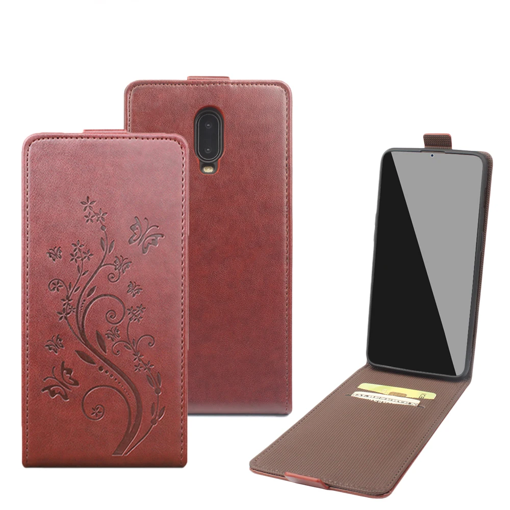 

for OnePlus 6T Flip Case Fashion Embossed PU Leather Cover Case for OnePlus 6T Vertical Back Cover Open Up and Down