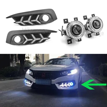 

LED DRL Fog Lights for Honda Civic 10th 2016 2017 2018 Headlight cover Fog Light frame Headlights Angel Eye Foglights Grille