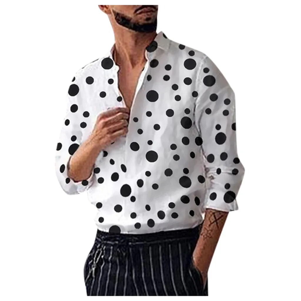 Мужская мода camisa masculina manga longa Свободная Повседневная рубашка в горошек с длинными рукавами Топ блузка# G2