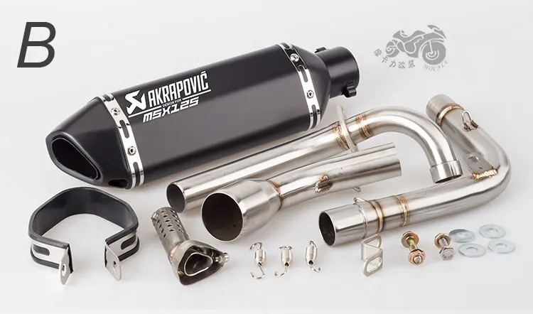 Выхлопная труба мотоцикла Akrapovic Модифицированная Серебряная сталь Монстры горизонтальный цилиндр Маленькая обезьяна для MSX125 выхлопная труба - Цвет: B