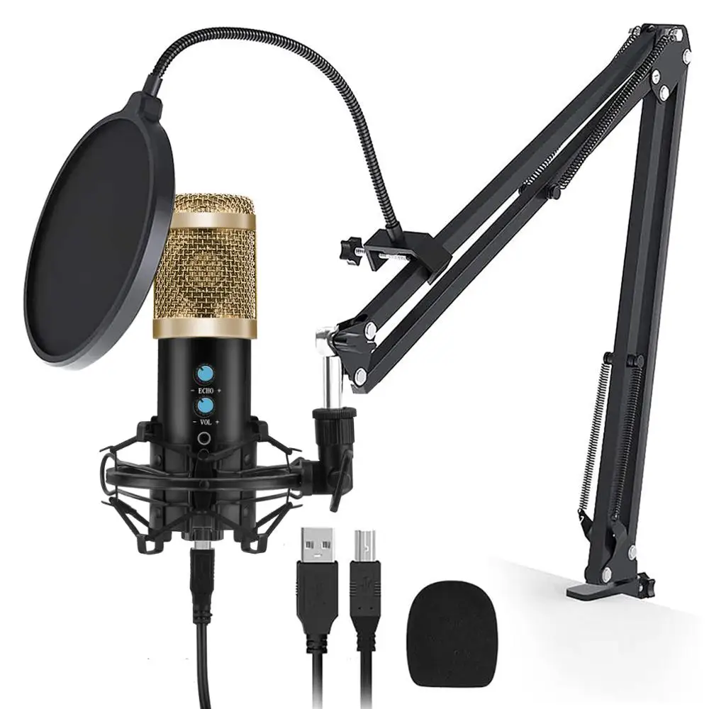 XIAOKOA Condenser Microphone Professional Recording Microphone BM858 USB Computer Microphone Karaoke Microphone for Computer PC 