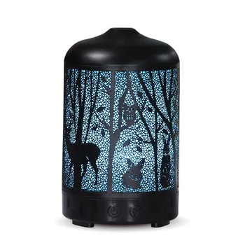 

100ML Ultrasonic Air Humidifier Aroma Essential Oil Diffuser with Wood Grain 7 Color Changing LED Lights for Office Home