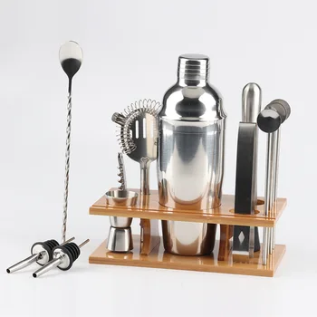 

750ml stainless steel bar cocktail shaker set wooden stand shaker set bartender tool accessories