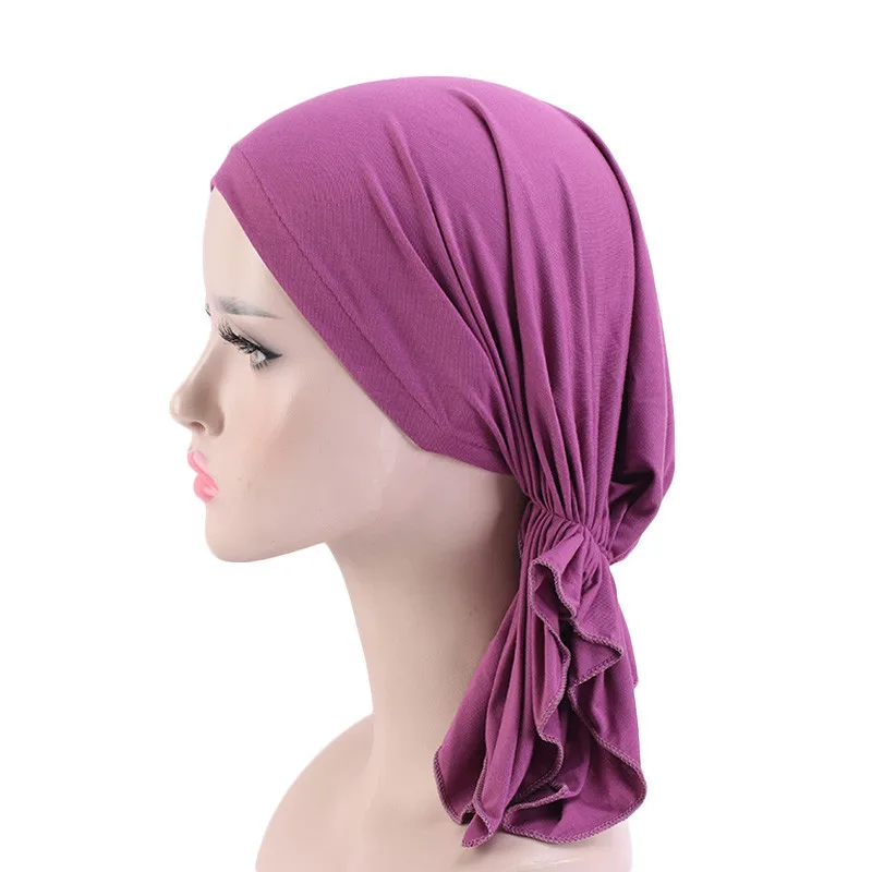 Muslim headwear head scarf hijab headscarf hijab hats female head wraps prayer hats unisex turban hat prayer cap Elastic Women Modal Cotton Ruffle Turban Caps Muslim Headscarf Bonnet Pre-Tied Hijab Headwrap Cap Soft Lady Hair Loss Chemo Cap