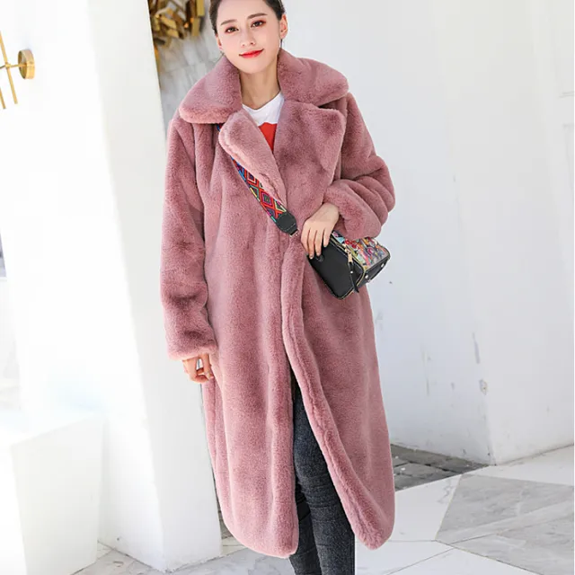 2021 New Women Winter Warm Faux Fur Coat Thick Women Long Coat Turn Down Collar Women Warm Coat Casaco Feminino 2