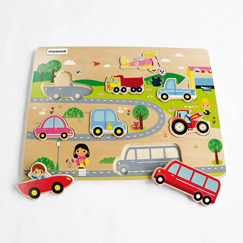 MOOKIDS деревянный транспорт головоломка доска игрушки детские деревянные головоломки Развивающие игрушки для детей - Цвет: Яркий