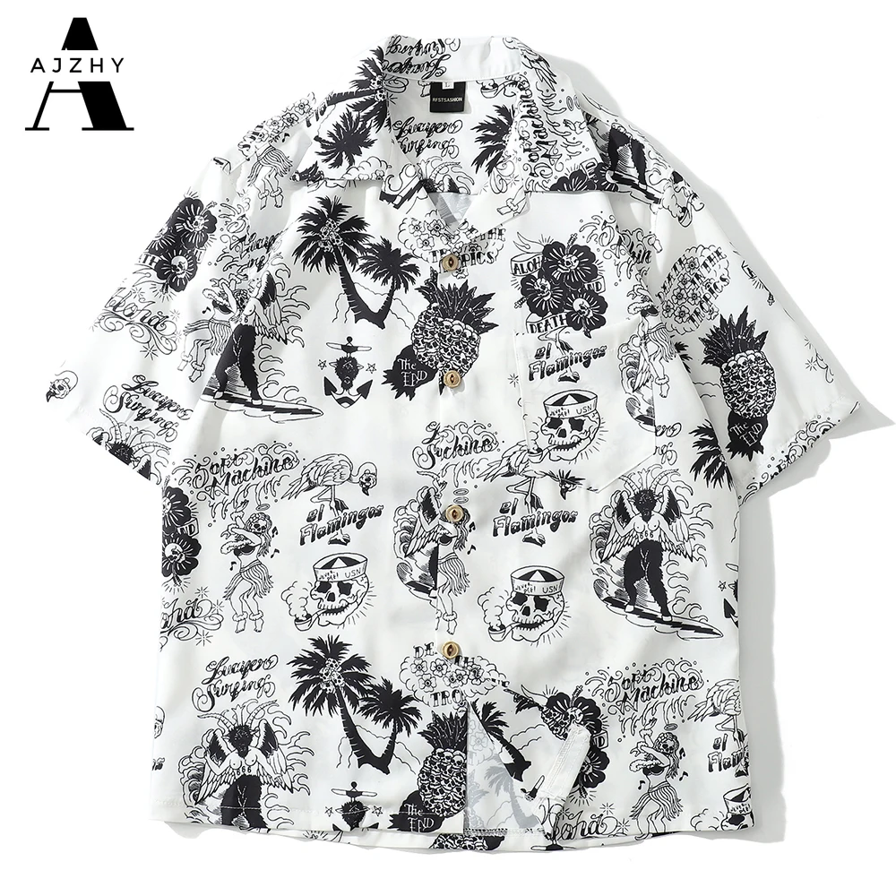 AJZHY Skull Print Hawaiian Shirt Men Summer Hip Hop Streetwear Harajuku Tees Shirts Casual Short Sleeve Tops Beach Shirt for Men AJZHY Skull Print Hawaiian Shirt Men Summer Hip Hop Streetwear Harajuku Tees Shirts Casual Short Sleeve Tops Beach Shirt for Men