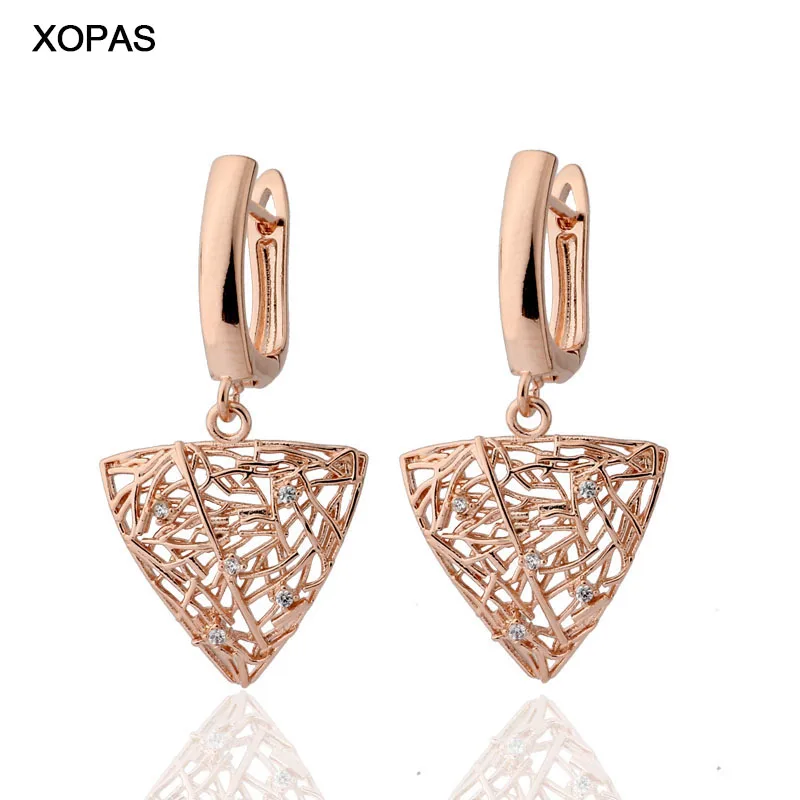 XOPAS 585 цвета розового золота Роскошные полые треугольные формы Висячие серьги для