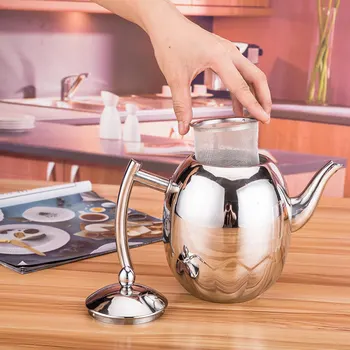 

1L/1.5L Stainless Steel Coffee Kettle Teapot Coffee Tea Cold Water Pot with Strainer Home Tea Tools YU-Home