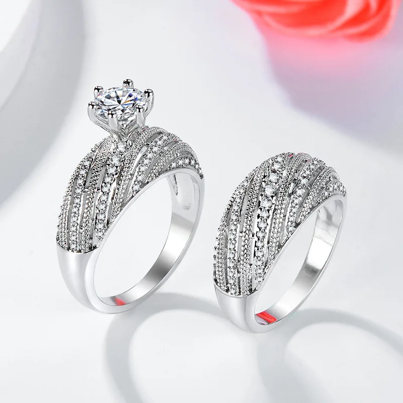 

HOYON s925 Silver Couple Diamond Ring Set Engagement Wedding High grade Jewelry Natural AAA Diamond Jewelry Women's Ring Box