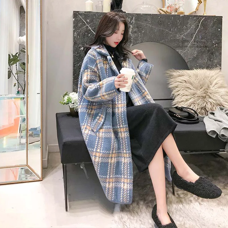

Mid-length Plaid Imitation Mink Velvet Coat Women's 2018 Autumn And Winter New Style Korean-style Loose-Fit Padded Knitted Sweat