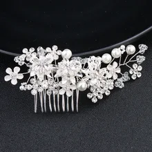Серебряные цветы шпильки Свадебные украшения для головы Украшение для волос со стразами жемчуг женские расчески аксессуары головной убор FS153