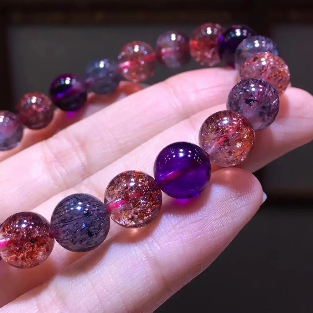 Сертификат натуральный Lepidocrocite кварц красочные супер семь Камень прозрачный Круглый бисер браслет 9,2 мм стрейч Кристалл AAAAAA