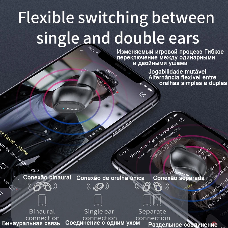 Bluetooth гарнитура Awei T6C T16 беспроводные TWS наушники 5 0 вкладыши для телефона
