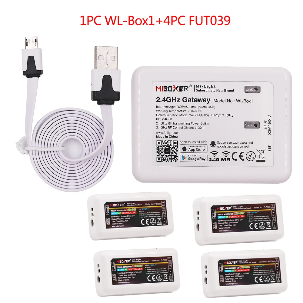 Milight RGBCCT светодиодный контроллер FUT039+ FUT092 2,4G Беспроводной 4-Зона RF сенсорный пульт дистанционного управления+ Miboxer WL-Box1 2,4 ГГц Wi-Fi контроллер - Цвет: Package 8