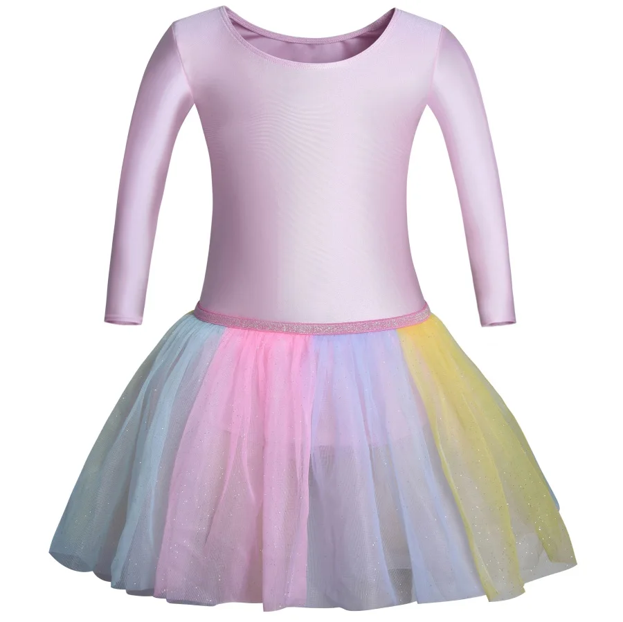 Girls 3/4 Sleeve Dance Ballet Leotard with Glittering TuTu Waistband Dress Kids Party Dresses Dancewear | Тематическая одежда и