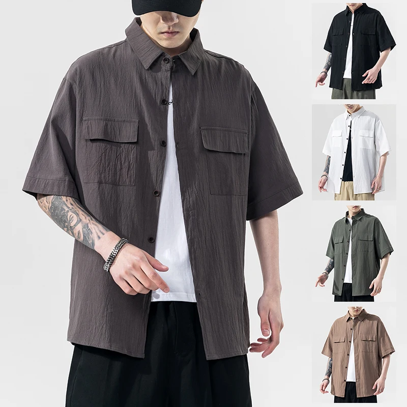 

2020 Linen Designer Shirts for Men Chemise Manche Courte Homme Mens Regular Fit Half Sleeve Shirts Plus Size Men Hawaiian Shirt