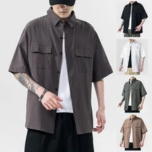 2020 Linen Designer Shirts for Men Chemise Manche Courte Homme Mens Regular Fit Half Sleeve Shirts Plus Size Men Hawaiian Shirt