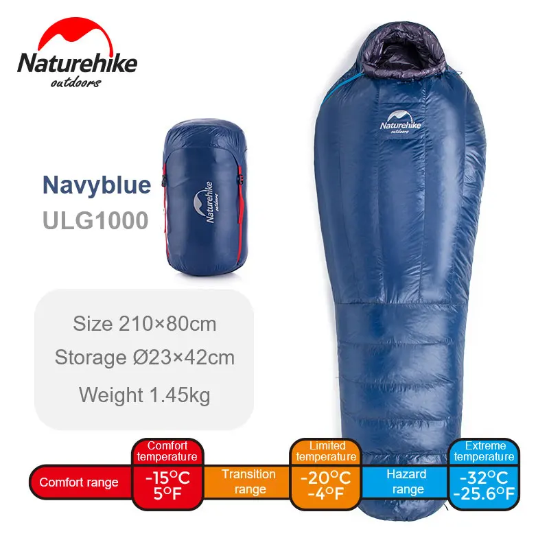 Naturehike открытый кемпинг зимний спальный мешок вниз утолщение теплый спальный мешок взрослый свет Мумия одиночные спальные мешки - Цвет: Blue 1000 Goose down