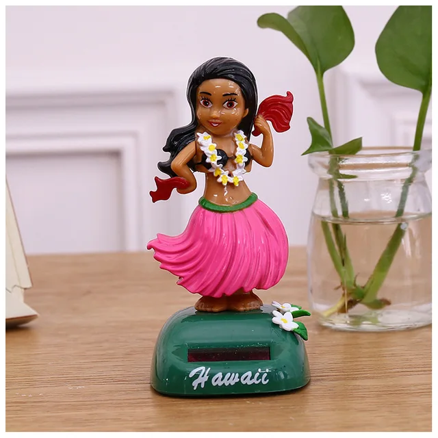 1Pcs Cartoon Fashion Solar Energy Swing Hawaiian Girls Crafts Toys Vibrant Creative Home Desktop Decoration Vehicle Ornament Toy 5