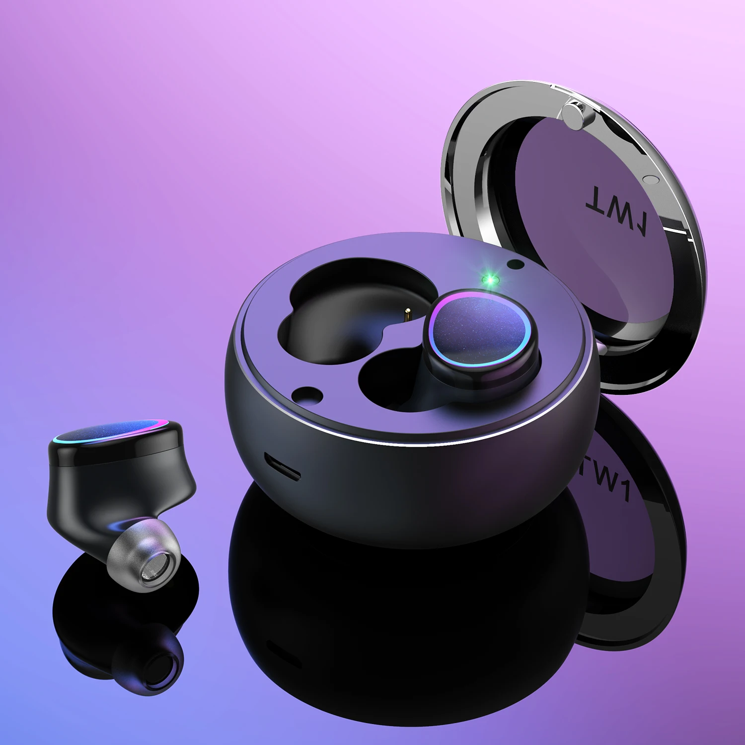 

OTTWN Round wireless binaural bluetooth headset TWS 5.0 stereo earplug touch control wireless motion headset with charging case