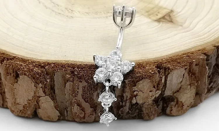 925 sterling silber Bauch piercing mode blume Nabel Ring Körper Piercing Schmuck – Detail 1