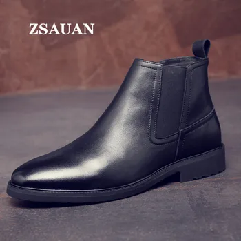 

ZSAUAN Pointy Cow Split Leather Chelsea Men Boots Formal British Vintage Men Boots Winter / Spring Quality Shoes Dropshipping